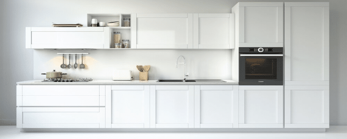 de verschillende kleuren witte keukenkasten